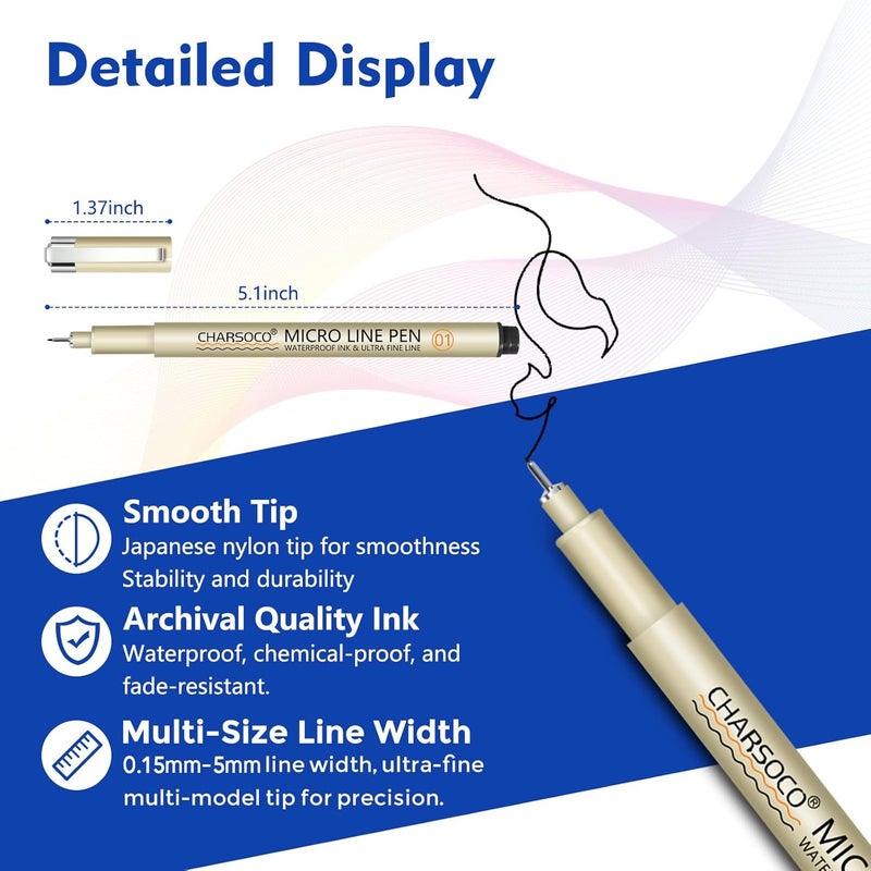 CHARSOCO 1 Micro Pen, 6 Pack Black Fine Point Pen with Waterproof Archival Ink, 1mm Fineliner Ink Pens for Artist Illustration, Sketching, Anime, Manga, Technical Drawing and Scrapbooking - Image 2